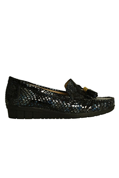 Platin Navy Blue Patent Leather Printed Rock Women's Shoes