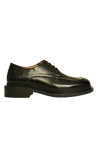 Platin Black Leather Women's Lace-Up Casual Shoes
