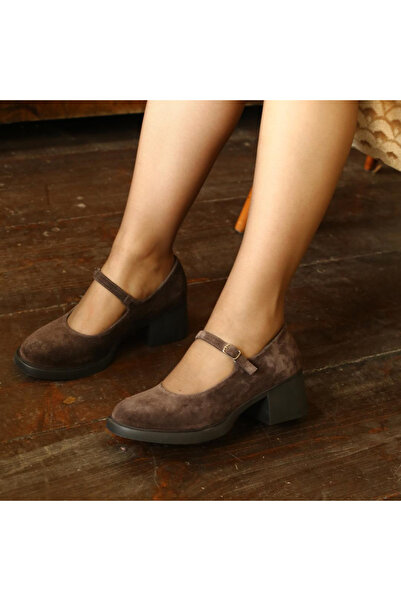 Platin Brown Suede Women's Strappy Casual Heeled Shoes