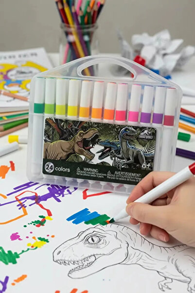 Miniso Jurassic World Lisanslı Yıkanabilir Keçeli Kalem Seti 24 Parçalı Renkl...