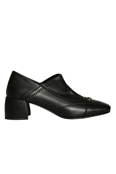 Platin Black Leather Women's Heeled Shoes