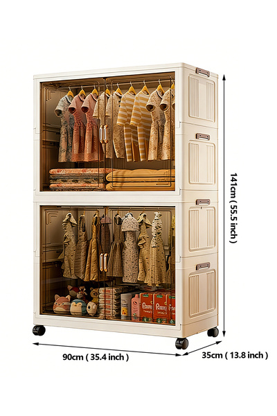 Vitakit Foldable Storage Cabinet, Stackable Wardrobe Organizer with Wheels, Clear Door Large Capacity Home Closet