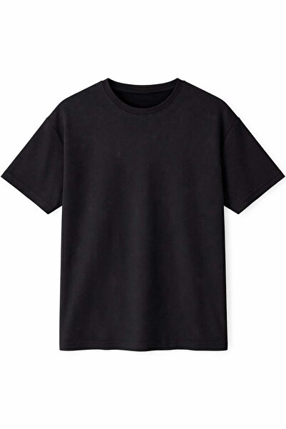 VAMOSCLO Fitilli Oversize Tişört Siyah