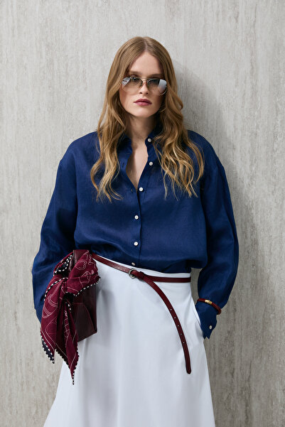 Lufian Γυναικείο λινό πουκάμισο Barrı σε μπλε ναυτικό χρώμα