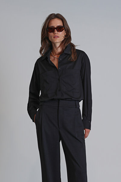 Lufian Μαύρο γυναικείο πουκάμισο Darrel - Κανονική εφαρμογή