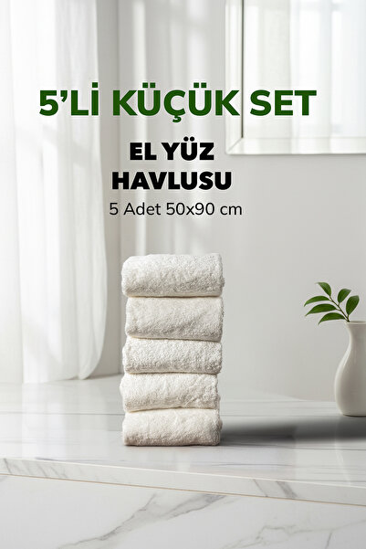 Cotto Home Σετ 5 τεμαχίων Ριγέ Λευκό Μαλακό Βαμβακερό Σετ Πετσέτες Χεριών και...