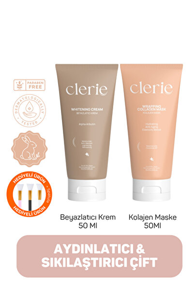 Clerie Cosmetics Soyulabilir Kolajen Maske + Cilt Beyazlatıcı Krem Seti – Ayd...