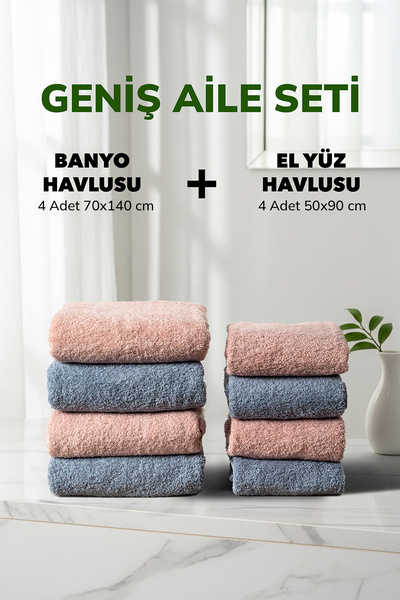 Cotto Home Σετ 8 τεμαχίων ριγέ οικογενειακό σετ σε μπλε απόχρωση από μαλακό β...