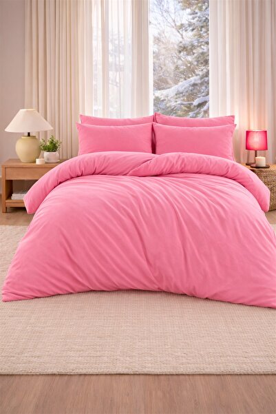 MORE HOME غطاء لحاف مزدوج + غطاء وسادة (بدون ملاءات) فوشيا