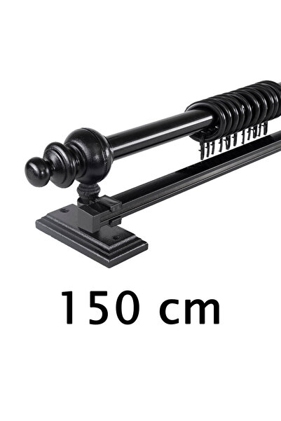 Perdejim Siyah 150 Cm Tek Raylı Ahşap Rustik Perde Askısı - Rustik Borusu