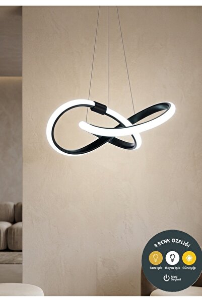 Lzy Avize Store Kar Çiçeği Siyah 3 Renkli Modern Ledli Salon Mutfak Oda Hol L...