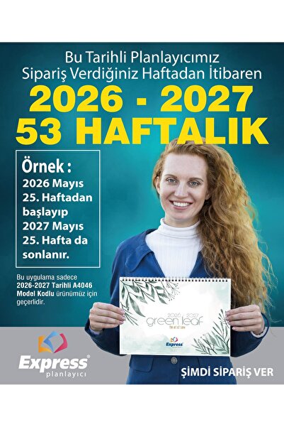 Express تقويم 2026-2027 مقاس A4، مخطط أسبوعي 53 أسبوعًا، أوراق خضراء