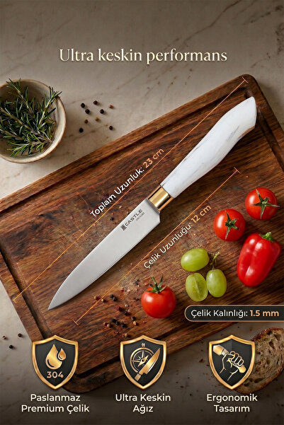 CASTLE KITCHEN Papatya Serisi 3 Lü Mutfak Bıçağı Et Ekmek Sebze Mutfak Şef Bıçak Seti ( Lzl-263 )