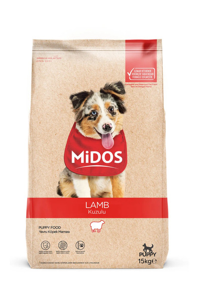 MİDOS Τροφή για κουτάβια, Midos, Premium, με αρνί, 15 kg, υγιής πέψη, καθημερ...