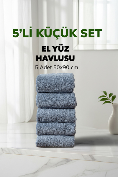 Cotto Home Σετ 5 τεμαχίων καρό μπλε μαλακές βαμβακερές πετσέτες χεριών και πρ...