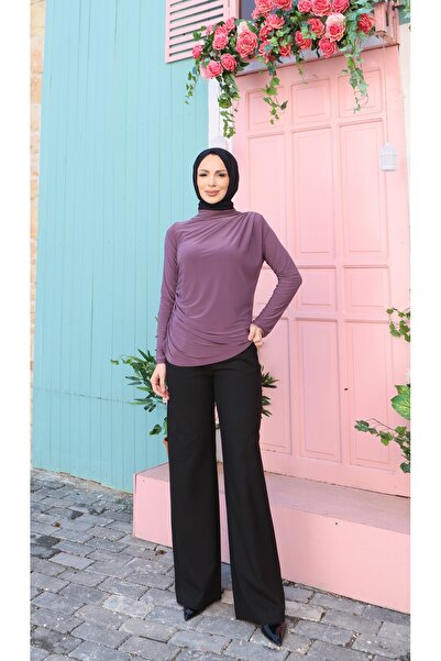 NİSUM MODA بلوزة ساندي بتفاصيل مكشكشة على الكتف والخصر