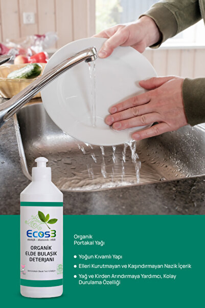 Ecos3 Organik Elde Bulaşık Deterjanı, Vegan Sertifikalı, Ekolojik, Hipoalerjenik, Aloe Vera’lı, 500 ml