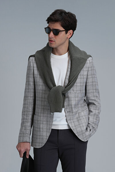 Lufian Ανδρικό Slim Fit Γκρίζο Dany Σπορ Μπλέιζερ Τζάκετ