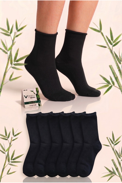 vtex socks 6'lı Dikişsiz Kadın Bambu Lastiksiz Çorap Siyah Renk 6 Çift