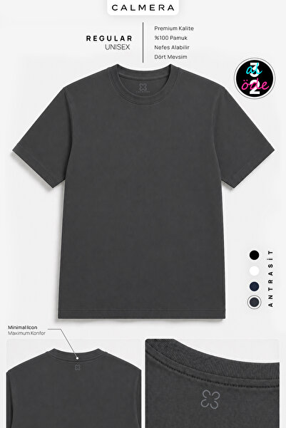Calmera %100 Pamuk Regular Fit T-Shirt | Kadın & Erkek Unisex Bisiklet Yaka B...