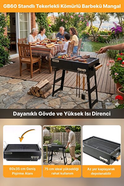 Grillmate GM60KA Asansörlü Döküm Izgaralı Katlanır Barbekü Mangal