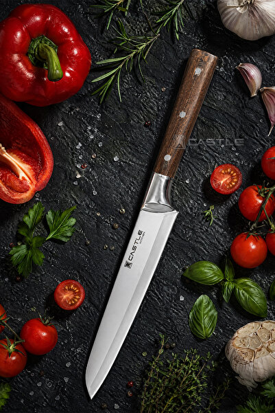 Castle Wood Serisi Ceviz Sap Doğrama Mutfak Şef Bıçağı Et Ekmek Sebze Salata ...