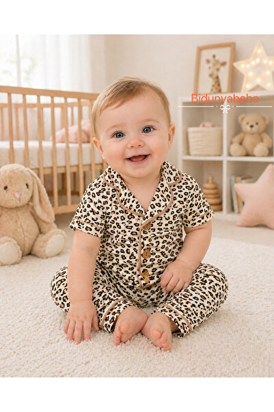 Leopar desenli 2’li bebek pijam takımı-%100 pamuklu