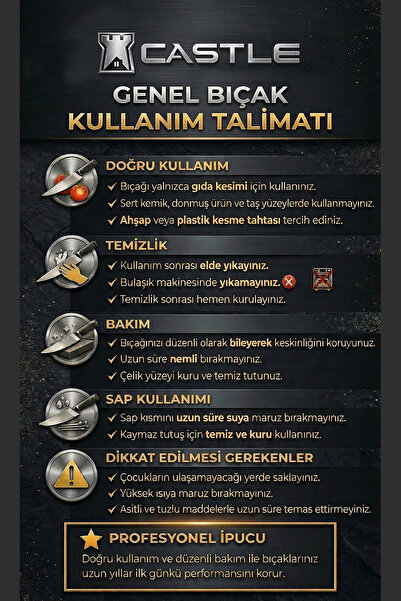 CASTLE KITCHEN Hand Craft Mutfak Bıçak Seti Et Ekmek Sebze Şef Bıçağı 2 Li Set Günlük Kullanım ( Mft-2458 )