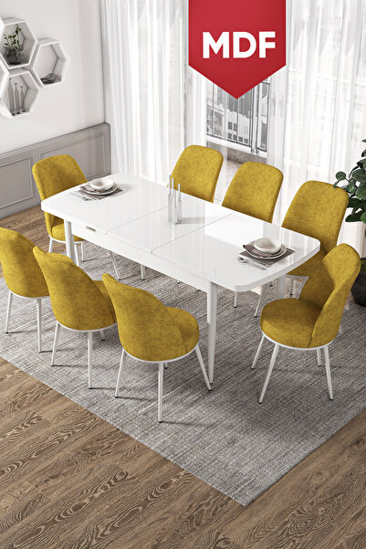 Canisa Concept Via Serisi MDF 80x132 Açılabilir Mutfak Masası Takımı Beyaz Ma...