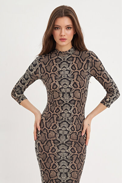 NEW JOURNAL Γυναικείο Φόρεμα Μάξι με Σχέδιο Φιδιού και Πέτρες APP1202