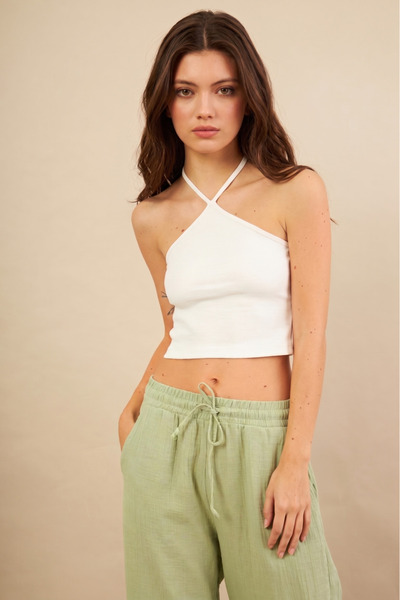 NEW JOURNAL Γυναικεία Μπλούζα Εκρού με Χάντρες και Ανοιχτή Πλάτη APP1245-90