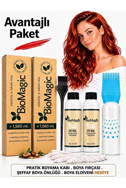 BIOMAGIC Organik Amonyaksız Saç Boyası (vişne Kızılı-66.55)+oksidan (2 Adet)