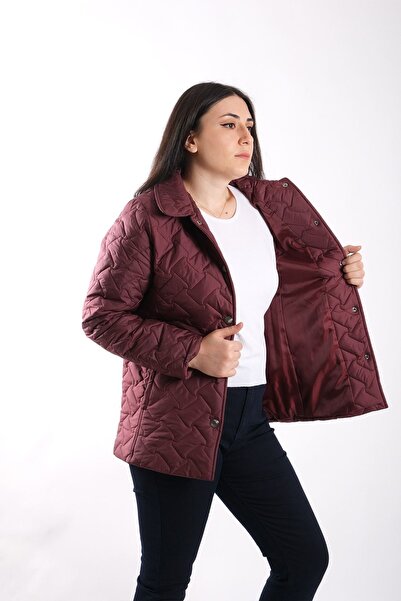 Blues Outlet Γυναικείο παλτό με καπιτονέ σχέδιο κόκκαλου - Μπορντό