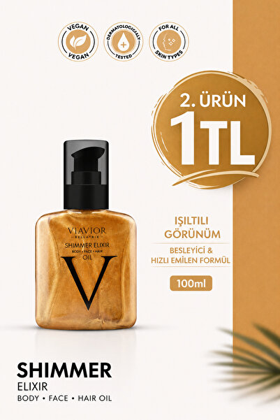 VİAVİOR KOZMETİK Shimmer Elixir Yüz Vücut Saç Bakım Yağı Vegan Yenileyici Ona...