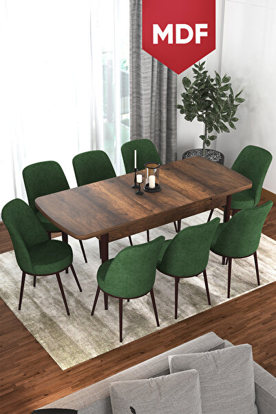 Canisa Concept Via Serisi MDF 80x132 Açılabilir Barok Desen Masa 8 Haki Yeşil...