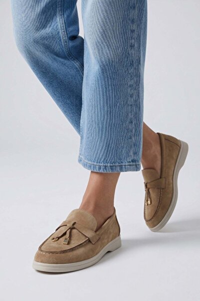 Modezya Γυναικεία Loafer Παπούτσια Lucy Nude Suede με Λεπτομέρεια Φούντας και...