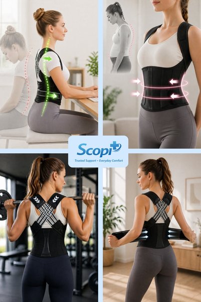 SCOPİ Premium Series New Generation Underwire Upright Posture Corset Adjustable Hunchback Prevention Posture Corrector Orthopedic Shoulder Back Waist Support Upright Posture Device Breathable Comfort Model Women's Corset - Black