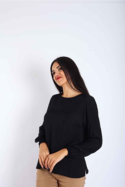 Blues Outlet ΓΥΝΑΙΚΕΙΑ ΜΠΛΟΥΖΑ ΜΕ ΑΝΟΙΧΤΗ ΠΛΑΤΗ ΚΑΙ ΛΑΜΠΕΡΗ ΛΑΙΜΟΥΡΑ - ΜΑΥΡΗ