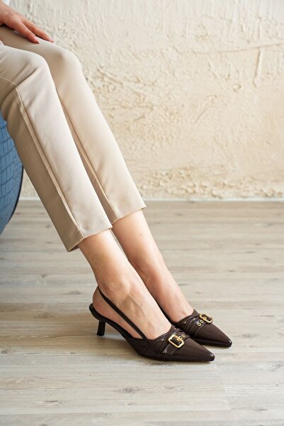 MODAADAM Γυναικεία παπούτσια Paris με λεπτό κοντό τακούνι - Καφέ-Λουστρίνι