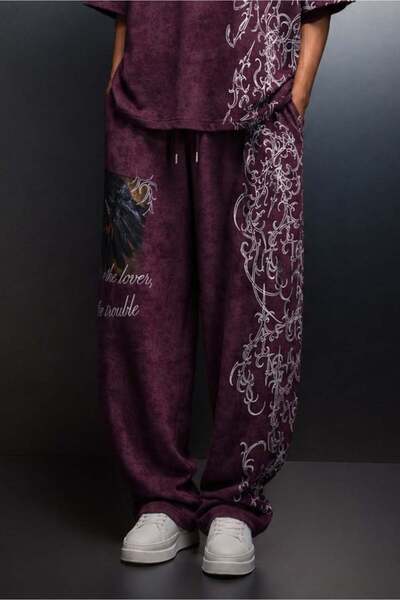 Slatra Pantaloni de trening largi pentru bărbați, negri, cu efect de spălare ...