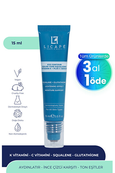 Licape Morluk ve İnce Çizgi Karşıtı, Aydınlatıcı Vitamin K + C Göz Altı Serum...