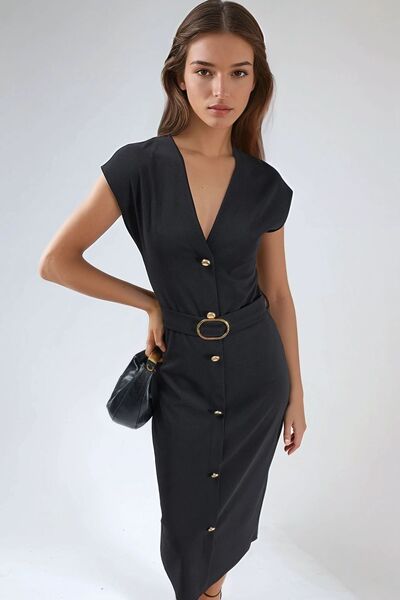 Hiccup BUSEM Φόρεμα μίντι με ζώνη και λαιμόκοψη V