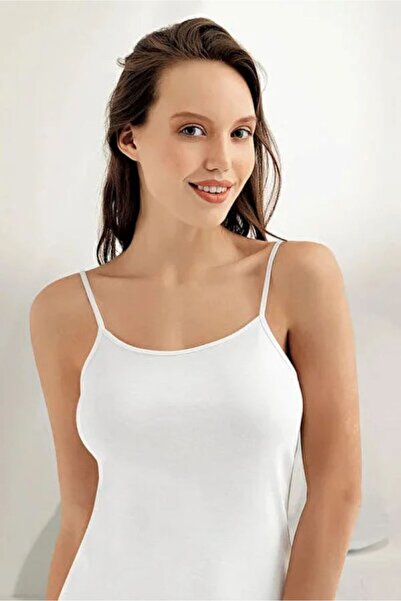 Seher Yıldız CEYLANOĞLU 177-1 Γυναικείο Λευκό Σατέν Φανελάκι με Ριμπ Ύφανση κ...