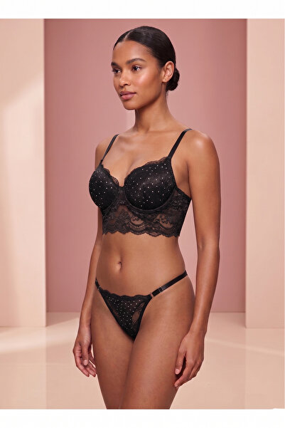 TAŞDELEN AVM Δαντελωτό εσώρουχο με στρας και μισή επένδυση Tkm