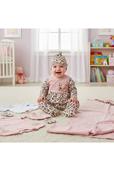 MİLAYS LİFE HOME COLLECTİON Baby Girl 0-3 Months Leopard Printed Butterfly Em...