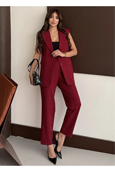 GAMZE ALPTEKİN Επώνυμο Σετ Παντελόνι και Γιλέκο με Επένδυση - Παντελόνι Καρότ...