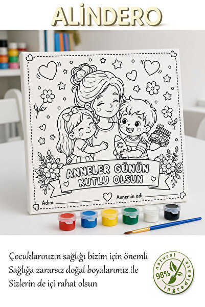 Alindero anneler günü özel tasarım (no:3) tuval boyama seti 20x20 tuval (6 lı...