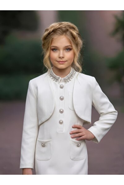 By Feyza Kids Collection Φόρεμα με πέτο με πέτρα για κορίτσια – Ροζ & Εκρού Σ...