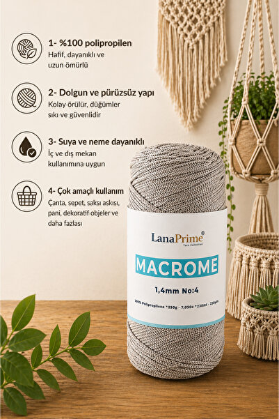 Lanaprime Νήμα πλεξίματος μακραμέ (1,4 χιλιοστά) 230 μέτρα. Σακούλα Ipi 200 γ...