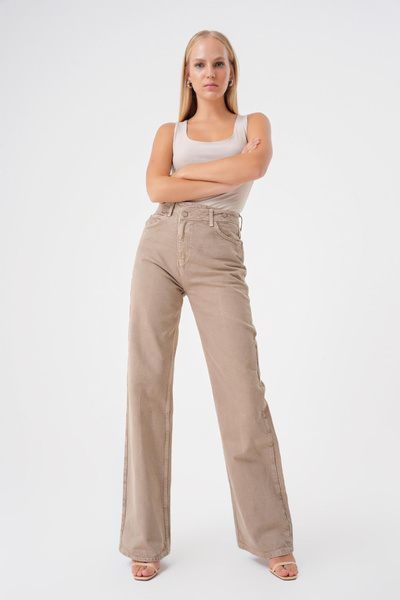 BPF Çarpraz Kemerli Yuksel Bel Wide Leg Jean